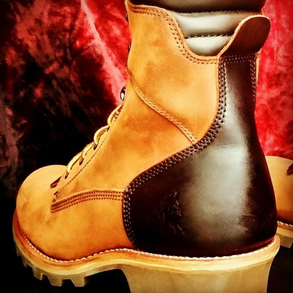 Hand Dyed Brick Red Chippewa Logger Boots main image 6